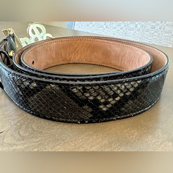 BALLY Snake-embossed Leather Belt with Bally Logo - Size 110/44, Black/Gold - Picture 2 of 6